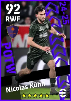 Nicolas Kuhn eFootball 2026 player card — 92 OVR RWF