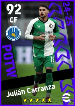 Julian Carranza eFootball 2026 player card — 92 OVR CF