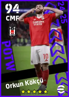 Orkun Kokcu eFootball 2026 player card — 94 OVR CMF