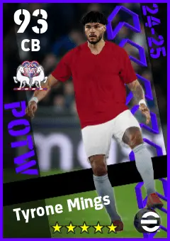 Tyrone Mings eFootball 2026 player card — 93 OVR CB