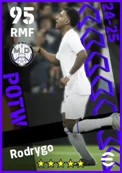 Rodrygo eFootball 2026 player card — 95 OVR RMF