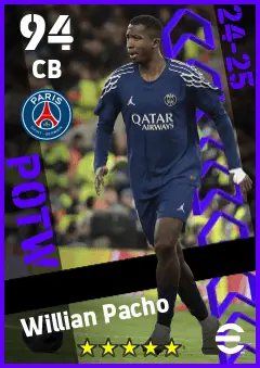Willian Pacho eFootball 2026 player card — 94 OVR CB