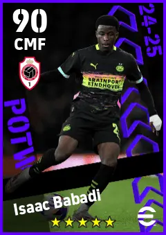 Isaac Babadi eFootball 2026 player card — 90 OVR CMF