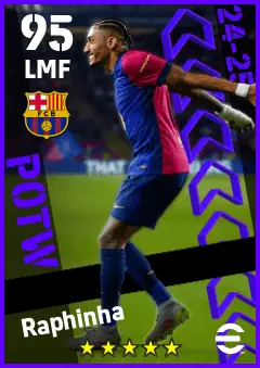 Raphinha eFootball 2026 player card — 95 OVR LMF