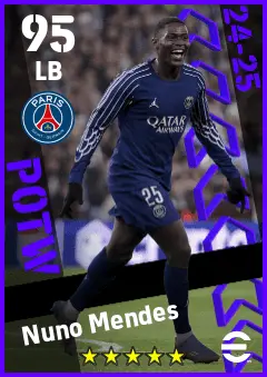 Nuno Mendes eFootball 2026 player card — 95 OVR LB