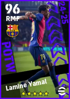 Lamine Yamal eFootball 2026 player card — 96 OVR RMF