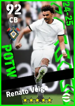 Renato Veiga eFootball 2026 player card — 92 OVR CB