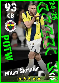Milan Skriniar eFootball 2026 player card — 93 OVR CB