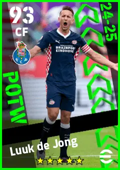 Luuk de Jong eFootball 2026 player card — 93 OVR CF