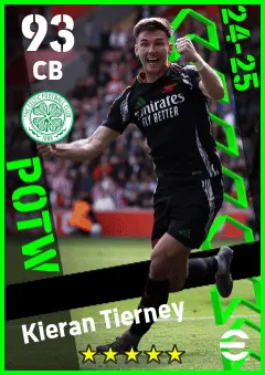 Kieran Tierney eFootball 2026 player card — 93 OVR CB