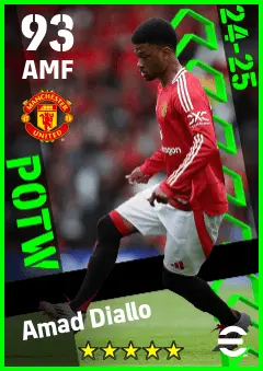 Amad Diallo eFootball 2026 player card — 93 OVR AMF