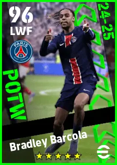Bradley Barcola eFootball 2026 player card — 96 OVR LWF