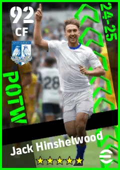 Jack Hinshelwood eFootball 2026 player card — 92 OVR CF