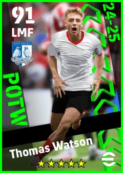 Tom Watson eFootball 2026 player card — 91 OVR LMF
