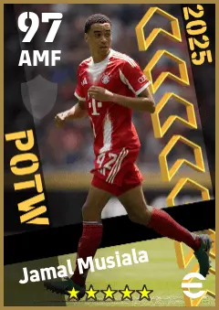 Jamal Musiala eFootball 2026 player card — 97 OVR AMF