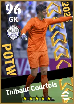 Thibaut Courtois eFootball 2026 player card — 96 OVR GK