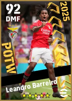 Leandro Barreiro eFootball 2026 player card — 92 OVR DMF