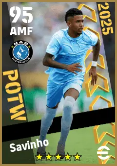 Savinho eFootball 2026 player card — 95 OVR AMF