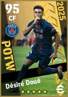 Desire Doue eFootball 2026 player card — 95 OVR CF
