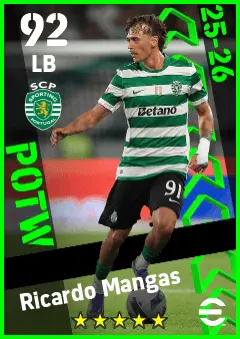 Ricardo Mangas eFootball 2026 player card — 92 OVR LB
