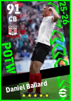 Daniel Ballard eFootball 2026 player card — 91 OVR CB