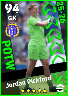 Jordan Pickford eFootball 2026 player card — 94 OVR GK
