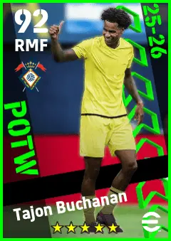 Tajon Buchanan eFootball 2026 player card — 92 OVR RMF