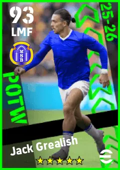 Jack Grealish eFootball 2026 player card — 93 OVR LMF