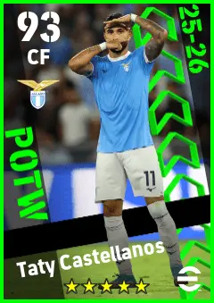 Taty Castellanos eFootball 2026 player card — 93 OVR CF