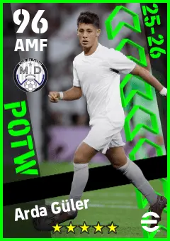 Arda Guler eFootball 2026 player card — 96 OVR AMF