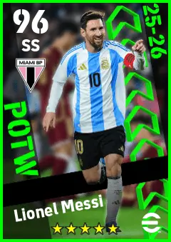 Lionel Messi eFootball 2026 player card — 96 OVR SS