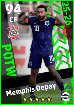 Memphis Depay eFootball 2026 player card — 94 OVR CF