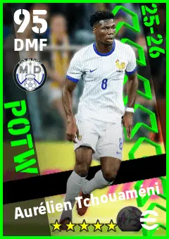 Aurelien Tchouameni eFootball 2026 player card — 95 OVR DMF