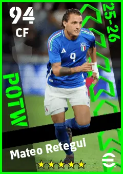 Mateo Retegui eFootball 2026 player card — 94 OVR CF