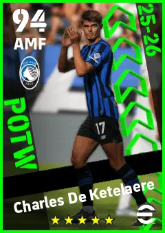Charles De Ketelaere eFootball 2026 player card — 94 OVR AMF