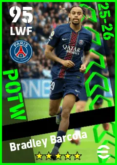 Bradley Barcola eFootball 2026 player card — 95 OVR LWF