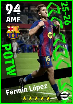 Fermin Lopez eFootball 2026 player card — 94 OVR AMF