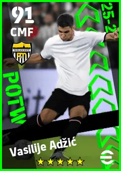 Vasilije Adzic eFootball 2026 player card — 91 OVR CMF