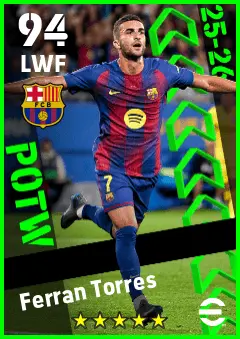 Ferran Torres eFootball 2026 player card — 94 OVR LWF