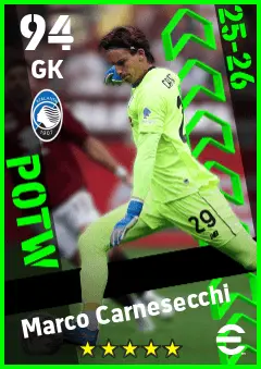 Marco Carnesecchi eFootball 2026 player card — 94 OVR GK