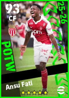 Ansu Fati eFootball 2026 player card — 93 OVR CF