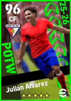 Julian Alvarez eFootball 2026 player card — 96 OVR CF