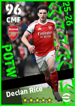 Declan Rice eFootball 2026 player card — 96 OVR CMF