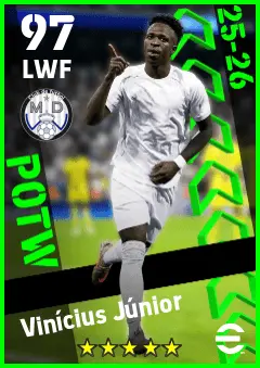 Vinicius Junior eFootball 2026 player card — 97 OVR LWF