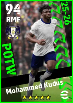 Mohammed Kudus eFootball 2026 player card — 94 OVR RMF