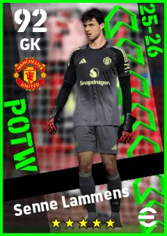 Senne Lammens eFootball 2026 player card — 92 OVR GK