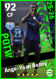 Ange-Yoan Bonny eFootball 2026 player card — 92 OVR CF