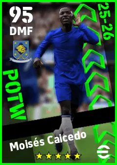 Moises Caicedo eFootball 2026 player card — 95 OVR DMF