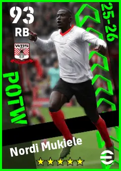 Nordi Mukiele eFootball 2026 player card — 93 OVR RB