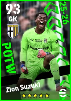 Zion Suzuki eFootball 2026 player card — 93 OVR GK